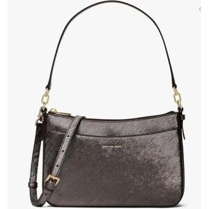Michael Kors Handbag Jet Set Medium Metallic Pochette Crossbody Bag color brown